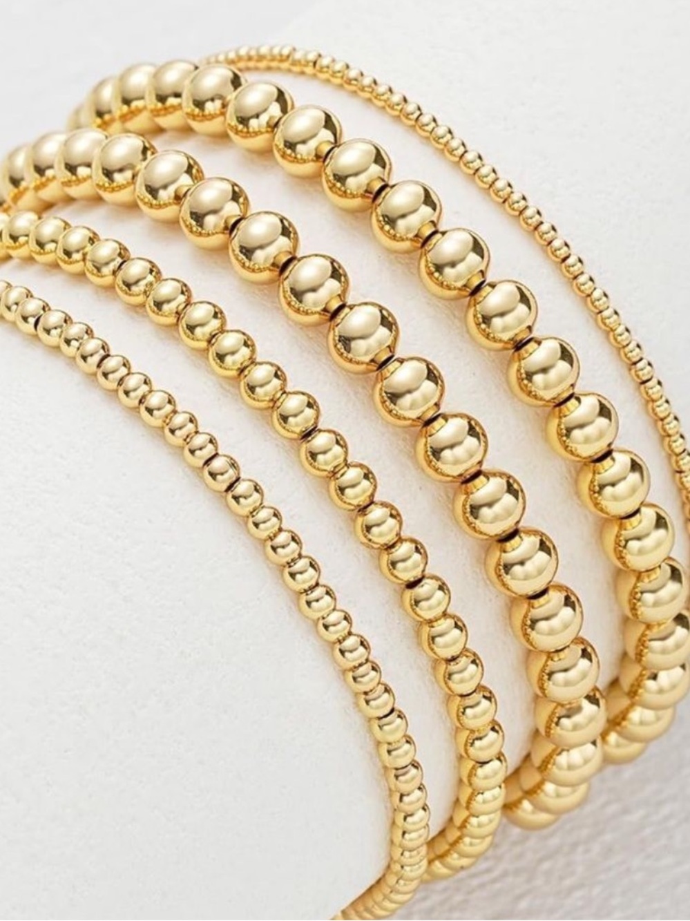 Gold Beaded Stretch Bracelet Stack - Women Jewelry